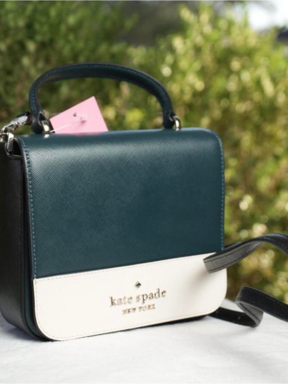 Kate Spade Staci Two-Tone Trunk Crossbody in Moss Green and Cream - Picture 3 of 3